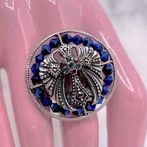 Crystal Cross with Wings Beaded‎ Round Costume Jewelry Ring